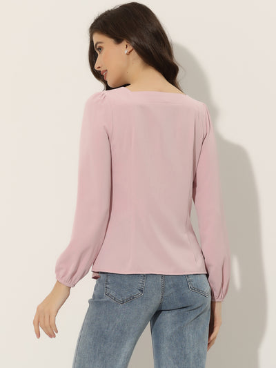 Long Sleeve Casual Solid Square Neck Top