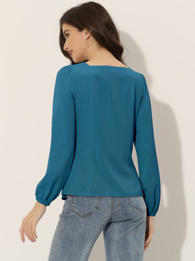 Long Sleeve Casual Solid Square Neck Top