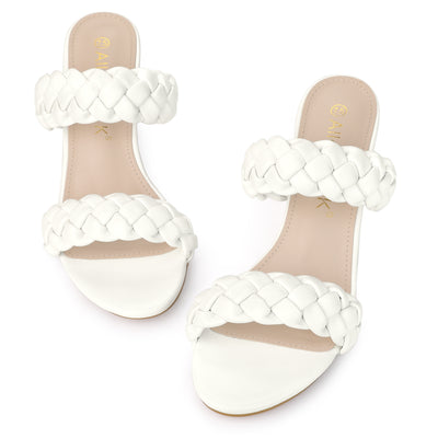 Elegant Open Toe Slip On Braided Chunky Heel Slide Sandals