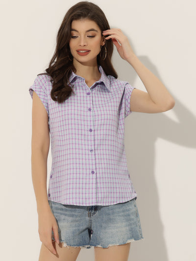 Summer Plaid Tops Short Sleeve Button Down Shirt