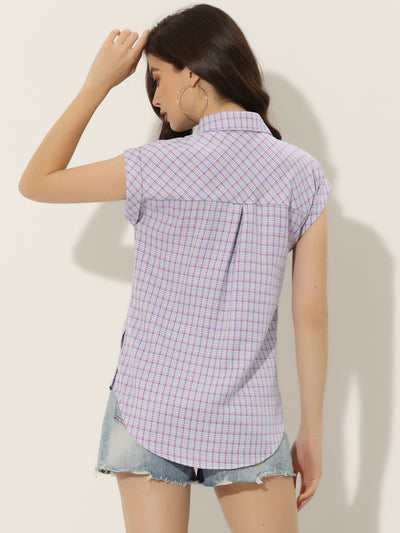 Summer Plaid Tops Short Sleeve Button Down Shirt