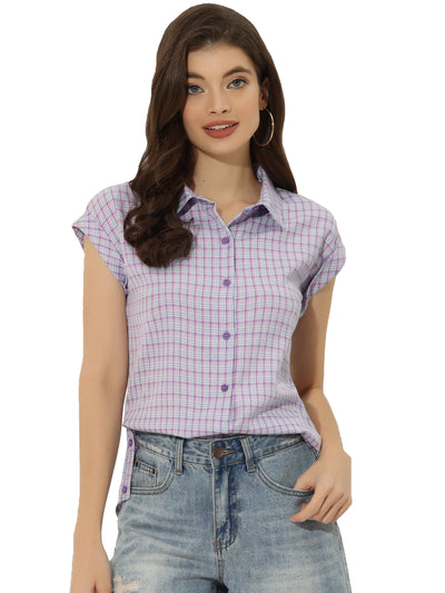 Summer Plaid Tops Short Sleeve Button Down Shirt