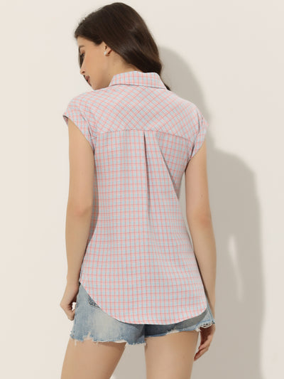 Summer Plaid Tops Short Sleeve Button Down Shirt