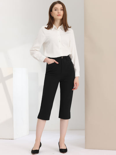 Women's Casual High-Waisted Cropped Slim Split Capris Work Pants