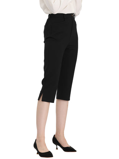 Women's Casual High-Waisted Cropped Slim Split Capris Work Pants