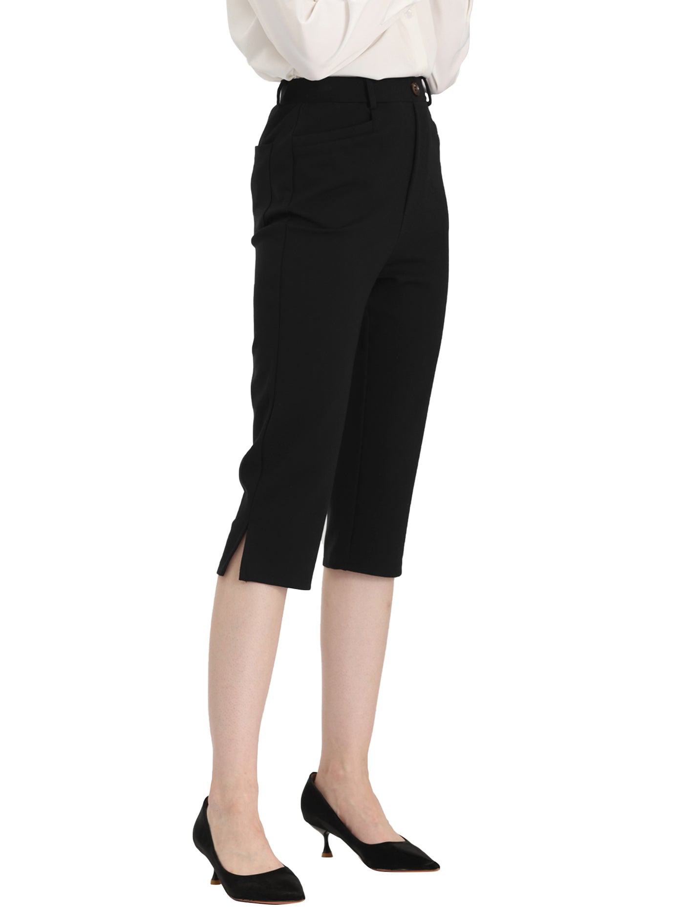 Allegra K Women's Casual High-Waisted Cropped Slim Split Capris Work Pants