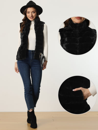 Fluffy Vest Jacket Stand Collar Sleeveless Faux Fur Coat