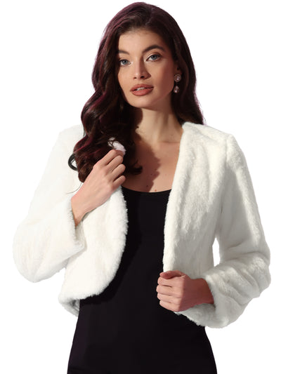 Faux Fur Long Sleeve Open Front Bolero Winter Coat Cropped Jacket