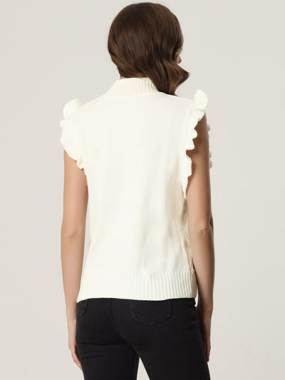 Ruffled Sleeve Mock Neck Casual Cable Knit Pullover Sweater Vest
