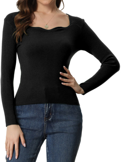 Sweetheart Neck Casual Long Sleeve Slim Fit Pullover Sweater