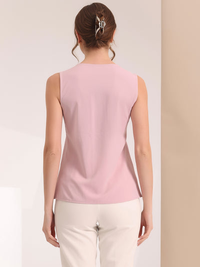 Sleeveless Work Top Pleated Chiffon V Neck Blouse