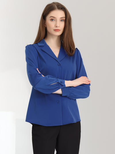 Elegant Collar Blouse Long Sleeve Work Office Satin Button Down Shirt