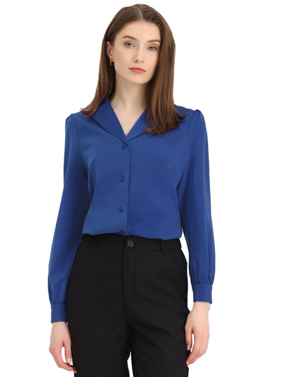 Elegant Collar Blouse Long Sleeve Work Office Satin Button Down Shirt