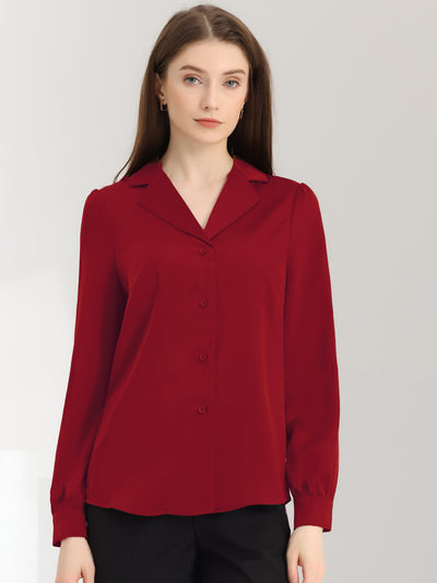 Elegant Collar Blouse Long Sleeve Work Office Satin Button Down Shirt