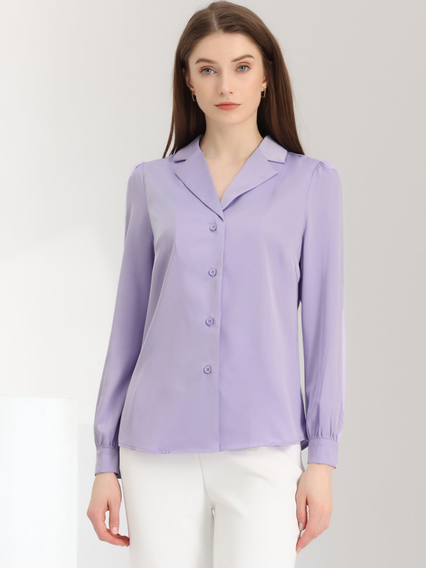 Allegra K Elegant Collar Blouse Long Sleeve Work Office Satin Button Down Shirt