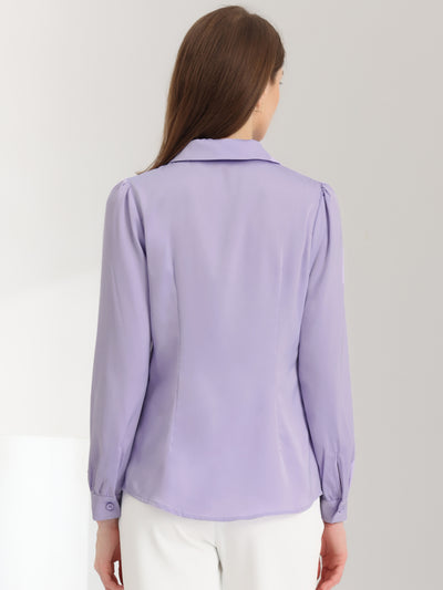 Elegant Collar Blouse Long Sleeve Work Office Satin Button Down Shirt