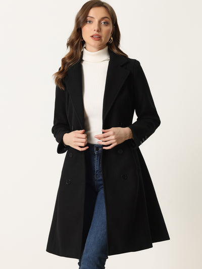 Lapel Collar Winter Belted Double Breasted Long Coat