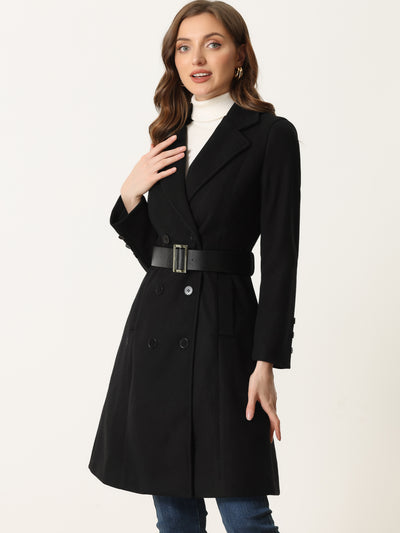 Lapel Collar Winter Belted Double Breasted Long Coat