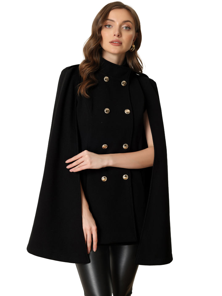 Winter Slit Sleeve Double Breasted Cloak Cape Coat Allegra K