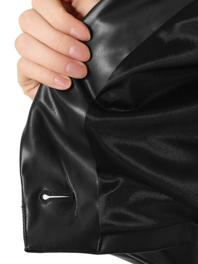 Faux Leather Cropped Blazer Lapel Collar Moto PU Jacket