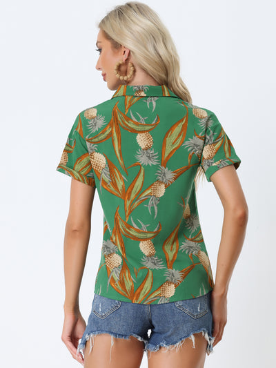 Hawaiian Floral Leaves Printed Short Sleeve Tropical Button Shirt