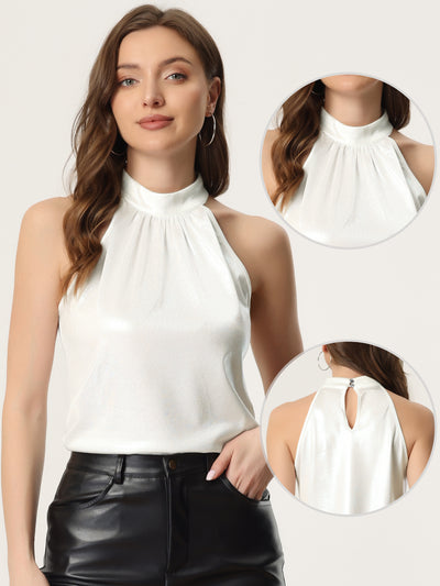 Sparkle Metallic Sleeveless Halter Party Club Blouse