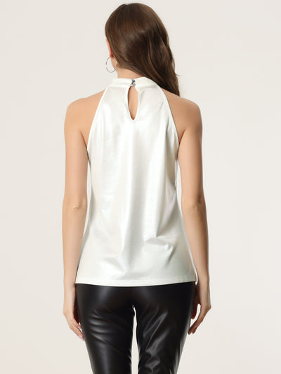 Sparkle Metallic Sleeveless Halter Party Club Blouse