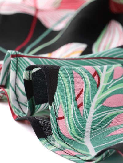 Tie Waist Hawaiian Beach Tropical Midi Leaves Printed Wrap Dress