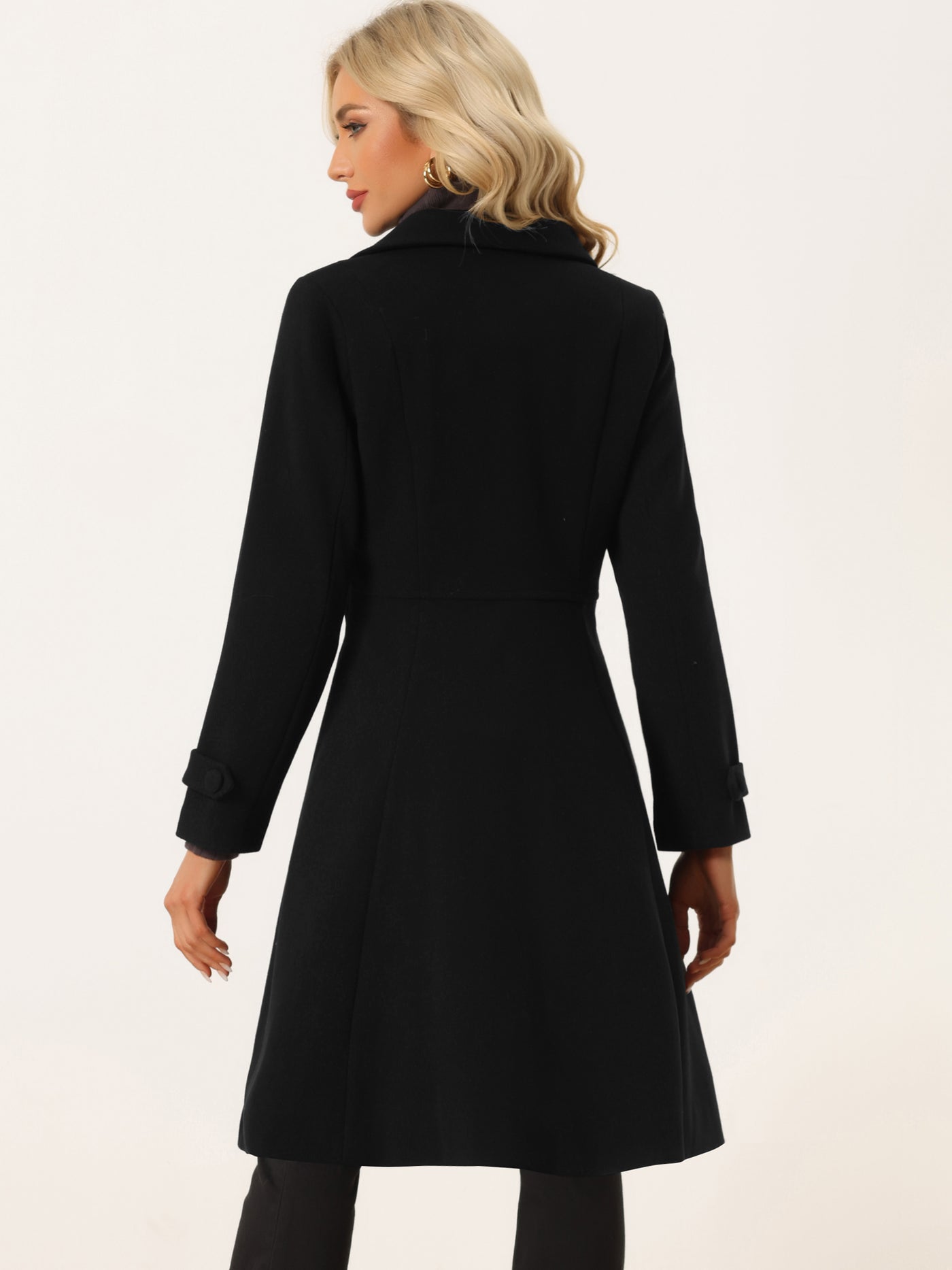 Allegra K Winter Overcoat Collared A Line Double Breasted Long Coat