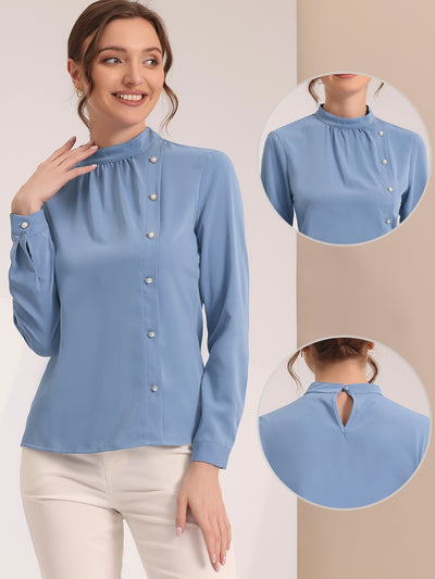 Office Shirt Elegant Stand Collar Long Sleeve Vintage Blouse