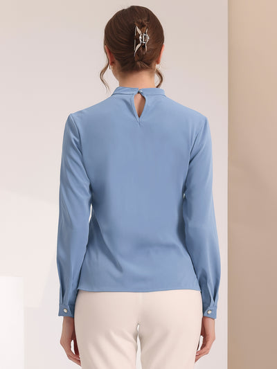 Office Shirt Elegant Stand Collar Long Sleeve Vintage Blouse