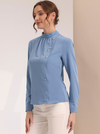 Office Shirt Elegant Stand Collar Long Sleeve Vintage Blouse