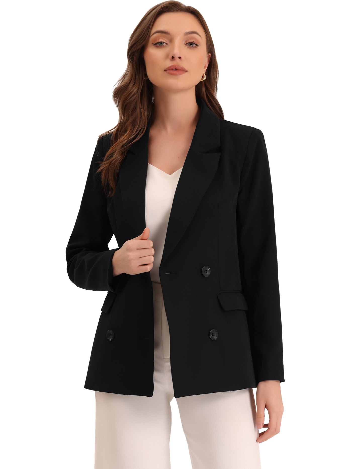 Allegra K Notched Lapel Double Breasted Work Formal Blazer