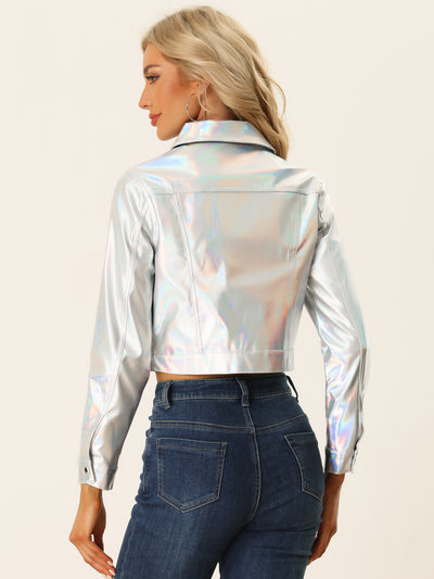 Metallic Biker Holographic Button Down Shiny Jacket