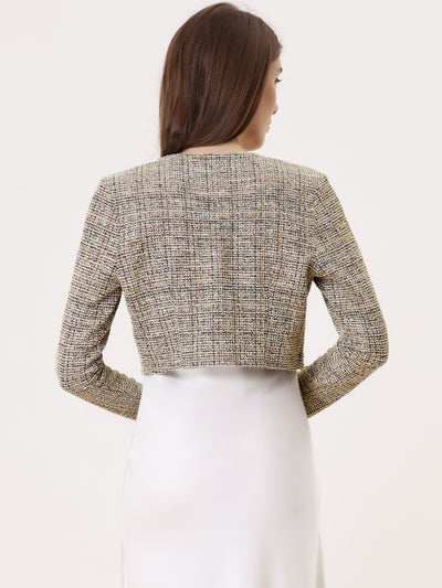 Vintage Tweed Shrug Plaid Open Front Cropped Bolero Cardigan