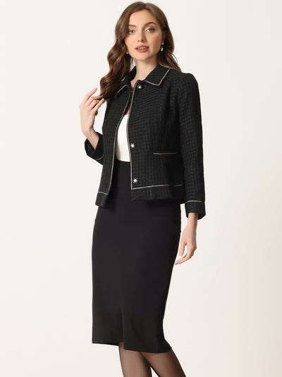 Collared Long Sleeve Contrast Trim Button Down Work Short Jacket