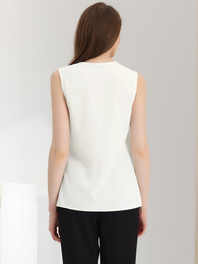 Elegant V Neck Pleated Solid Work Sleeveless Blouse