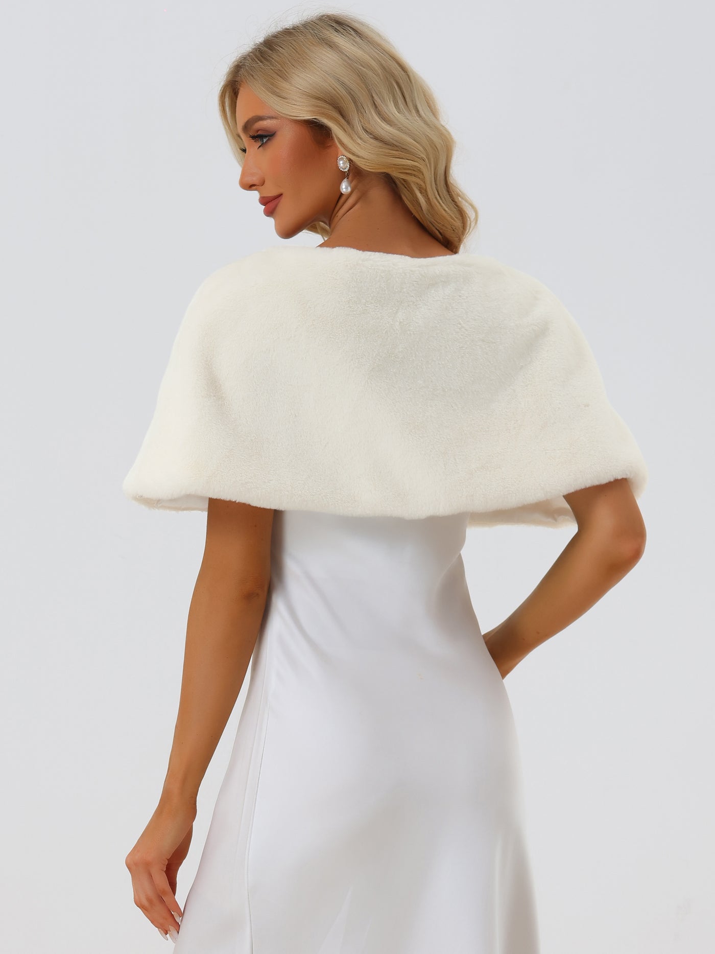 Allegra K Elegant Faux Fur Shawl Bridal Wedding Party Wrap Stole Shrug