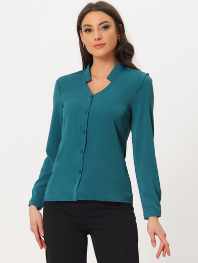 Allegra K Work Office Button Up Long Sleeve Chiffon Shirt