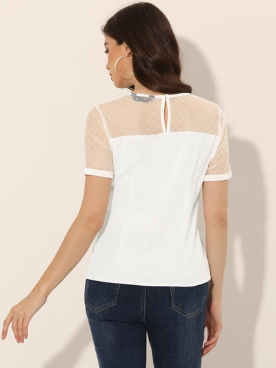 Mesh Panel Top Round Neck Chiffon Sheer Sleeve Blouse