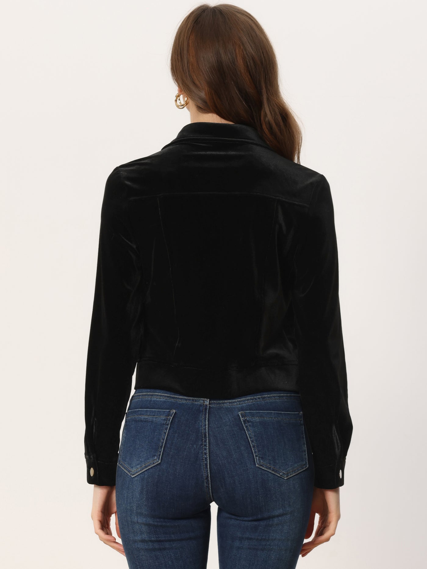 Allegra K Velvet Faux Flap Pocket Long Sleeve Button Front Casual Jacket