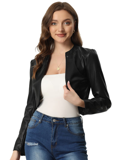 PU Bolero Open Front Leather Cropped Long Sleeve Cardigan