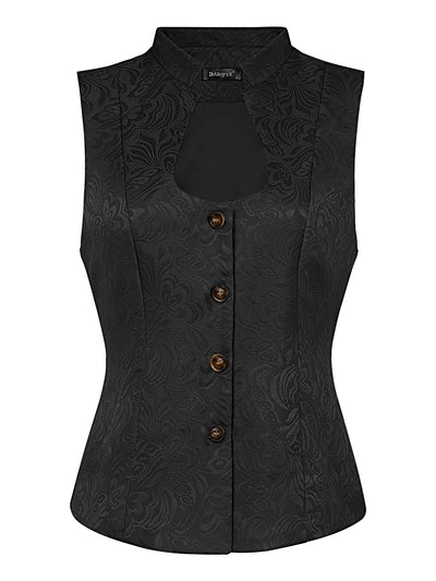 Jacquard U Neck Single Breasted Floral Gothic Waistcoat Vest