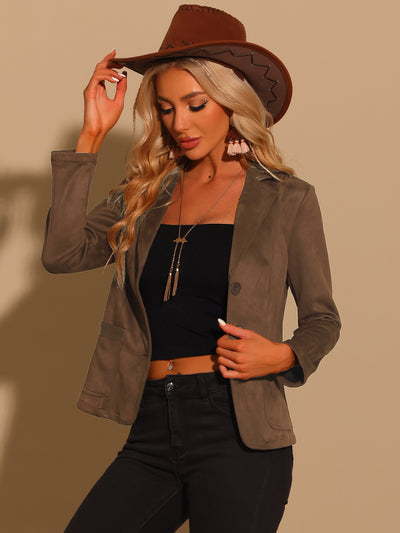 Faux Suede Lapel Collar Cowgirl 2 Button Blazer Jacket