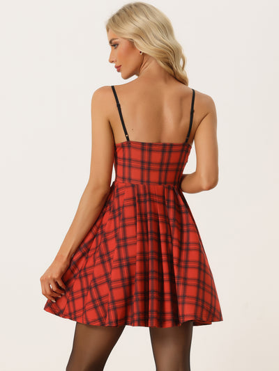 Elegant Plaid Spaghetti Strap Christmas Skater Dress