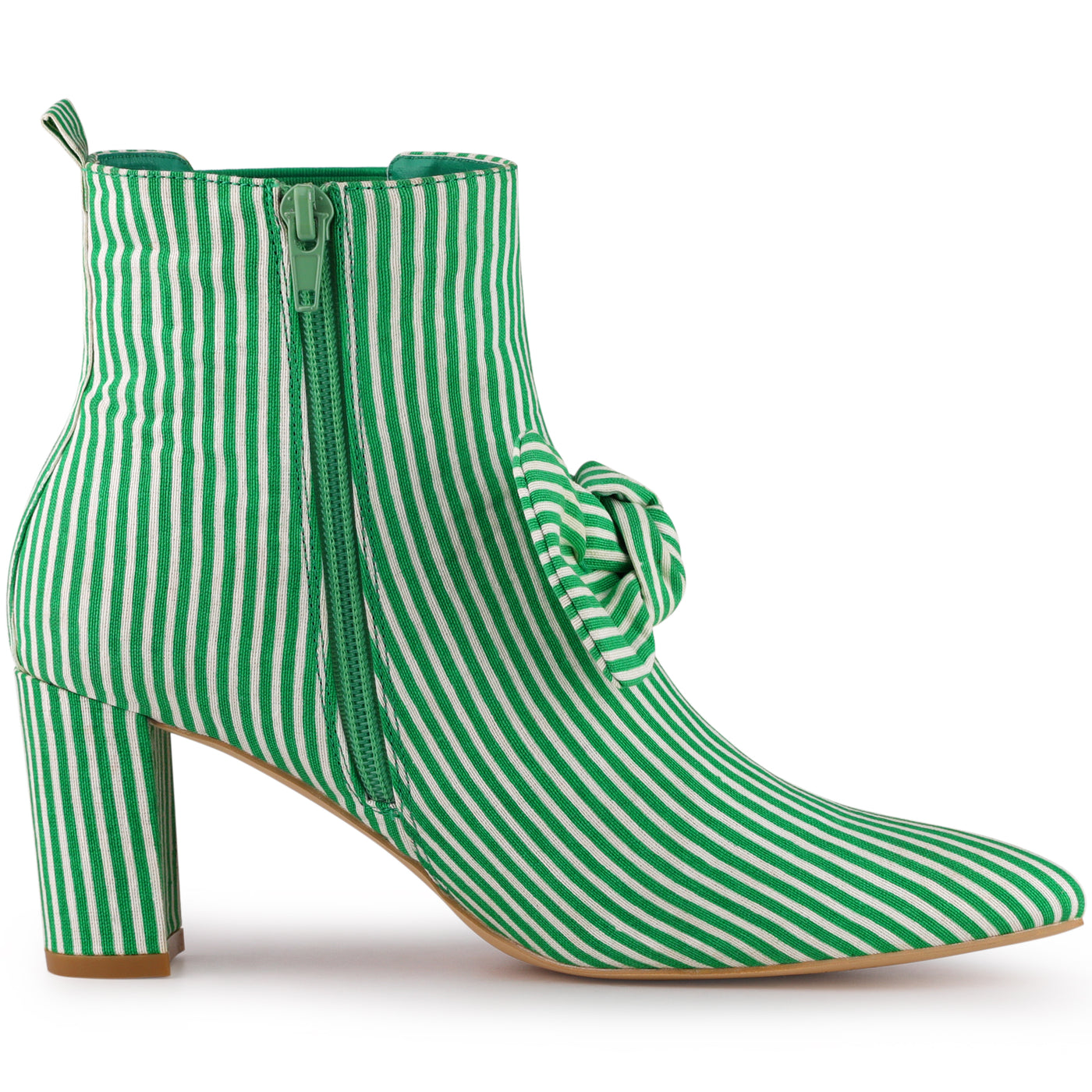 Allegra K Pointed Toe Zip Striped Chunky Heel Ankle Boots