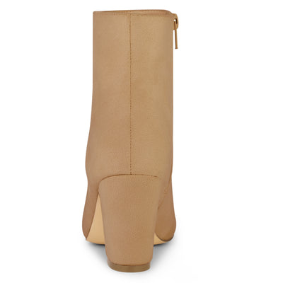 Faux Suede Round Toe Block Heel Zipper Ankle Boots