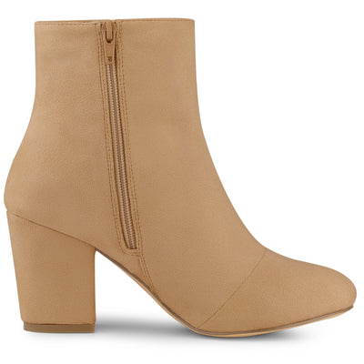 Faux Suede Round Toe Block Heel Zipper Ankle Boots