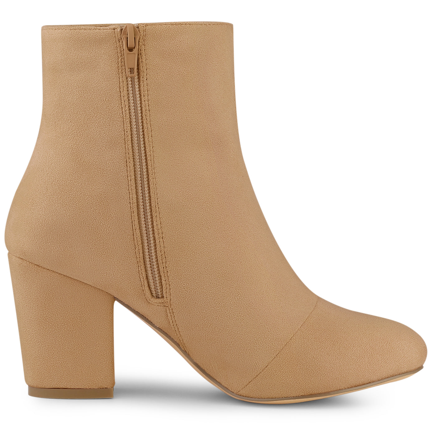 Allegra K Faux Suede Round Toe Block Heel Zipper Ankle Boots