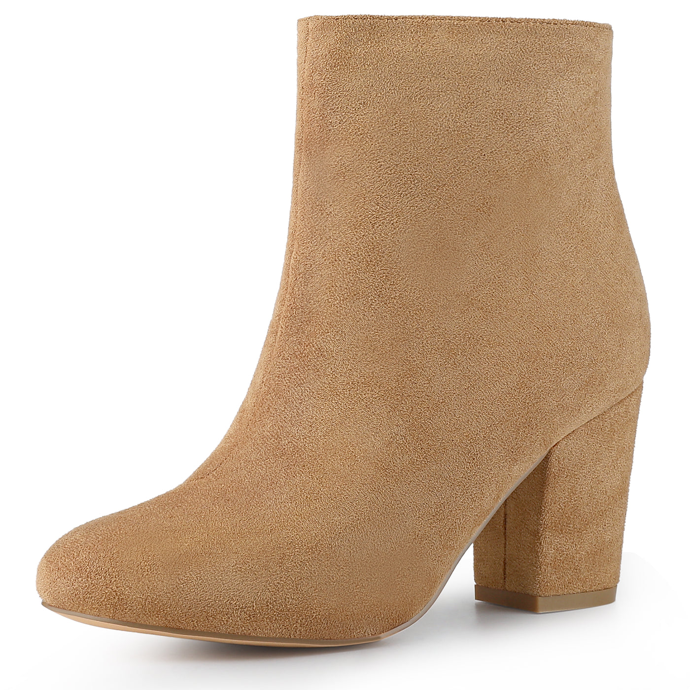 Allegra K Faux Suede Round Toe Block Heel Zipper Ankle Boots